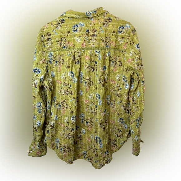 Sundance Green Eyelet Floral Partial Button Down Long Sleeve Top - Picture 3 of 7